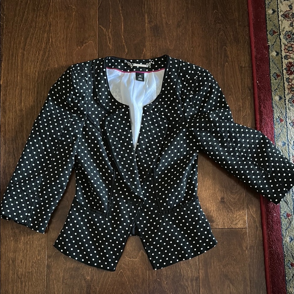 White House Black Market Black and White Polka Dot Blazer
